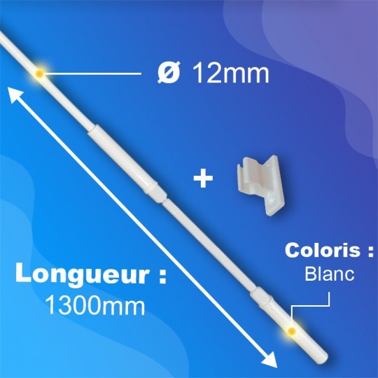 Tringle + Manivelle Blanche - Ø12mm - Longueur 1300mm - alu