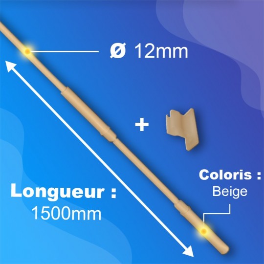 Tringle + Manivelle Beige - Ø12mm - Longueur 1500mm