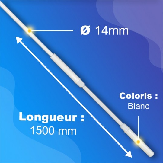 Tringle + Manivelle Blanche - Ø14mm - Longueur 1500mm