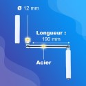Manivelle acier - pour tringle Ø12mm - bras rond de 190mm - Poignée blanche