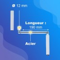 Manivelle acier - pour tringle Ø12mm - bras rond de 190mm - Poignée gris clair