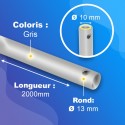 Tringle acier - Gainé PVC - Gris clair - Ø13mm - Longueur 1000mm