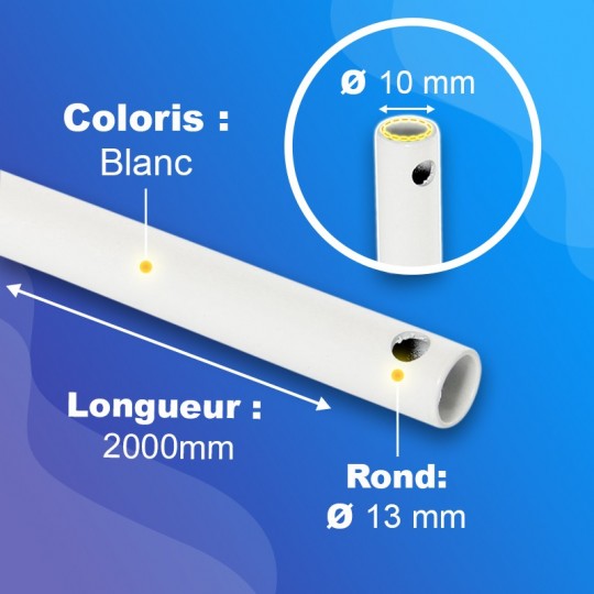 Tringle acier - Gainé PVC - Blanc - Ø13mm - Longueur 1000mm