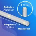 Tringle Alu plein laquée - Hexa 10mm - Longueur 1200mm