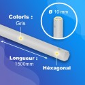 Tringle acier plein gainé PVC - Gris - Hexa 10mm - Longueur 1500mm