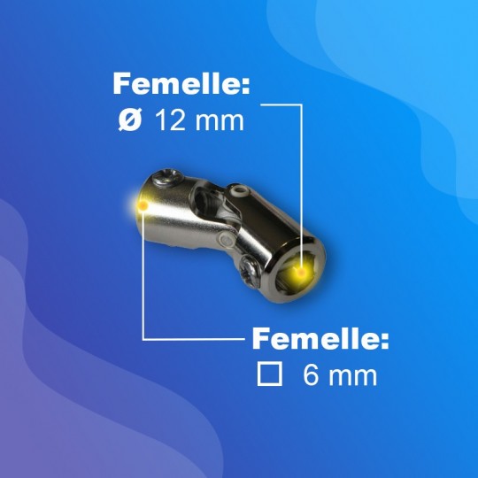Genouillère acier - Sortie A: Ø12mm - Sortie B: carré 6mm
