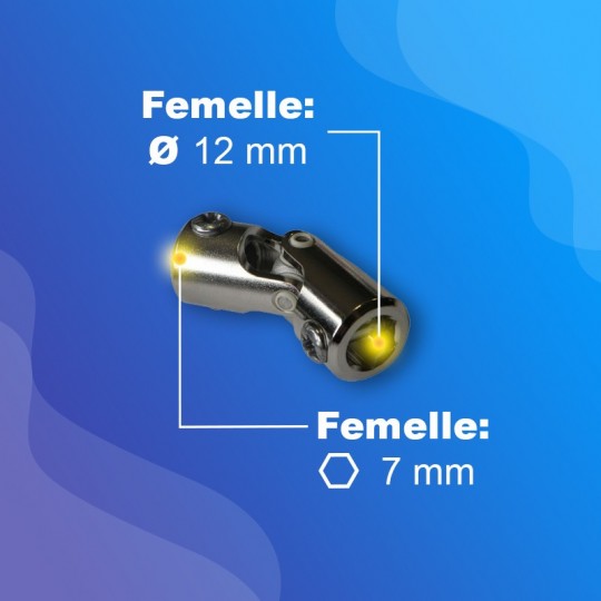 Genouillère acier - Sortie A: Ø12mm - Sortie B: hexa 7mm