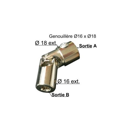Genouillère acier - Sortie A: Ø12mm - Sortie B: hexa 7mm