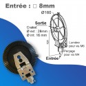 Couple conique ZF n°1 bis - entrée carré 8mm - sortie crabot Ø16mm - Couronne Ø125mm
