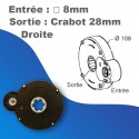 Treuil ZF sortie latérale droite - Rapport 1/7 - Entrée carré 8mm - Sortie crabot ZF Ø28mm