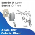 Renvoi à 120° large - Entrée tringle Ø12 mm - Sortie treuil: hexa 7mm - Longueur 155mm