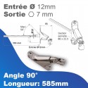 Double cardan à 90° - nickellé brillant - Entrée tringle Ø12 mm - Sortie treuil: hexa 7mm - Longueur 585mm