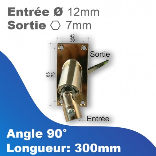 Double cardan - Entrée tringle Ø12 mm - Sortie treuil:...