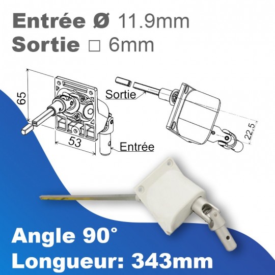 Renvoi en façade - Entrée tringle mâle 11.9mm - Sortie...