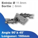 Sortie de caisson de 90° à 45° - Entrée tringle mâle 12mm - Sortie treuil: carré 6mm