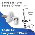 Genouillère à 45° - Entrée tringle Ø12 mm - Sortie treuil: hexa 7mm - Longueur 315mm - Blanc