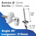 Genouillère à 45° - Entrée tringle Ø12 mm - Sortie treuil: hexa 10mm - Longueur 315mm - Blanc
