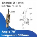 Bloc guide genouillère - Entrée tringle Ø14mm - Sortie treuil: carré 8mm - Longueur 500mm