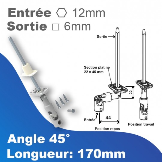 Mini blocs guide 45° - Entrée tringle Ø12mm - Sortie...
