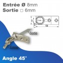 Sortie de caisson - Entrée tringle mâle Ø8mm - Sortie treuil: carré 6mm - platine 2 trous 59 x 22 mm