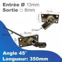 Sortie de caisson acier - Entrée tringle Ø13mm - Sortie treuil: carré 8mm