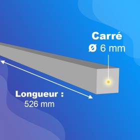 Carré de 6mm - Longueur 526mm