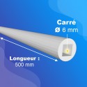 Tige de sortie Ø12mm extérieur - carré de 6mm intérieur - Longueur 500mm