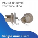Poulie à embout Ø50mm pour tube Ø34mm - Sangle maxi 9mm - sur embouts ZF