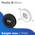 Poulie à clef Ø 80 mm - largeur 19 mm - Sangle maxi 17mm