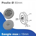 Poulie carré de 10 Ø 80 mm - largeur 20mm - Sangle maxi 15mm