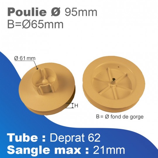 Poulie de sangle - Ø95 mm - Tube Deprat Ø 62 - Sangle...