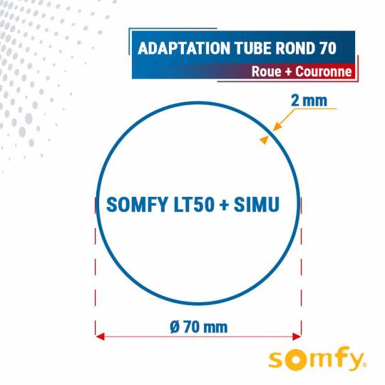 Adaptation 50 R + C mot. Somfy LT50 + Simu pour tube rond...
