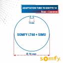 Adaptation 60 R + C mot. Somfy LT60 + Simu tube Ø78 à goutte Ø14 maxi