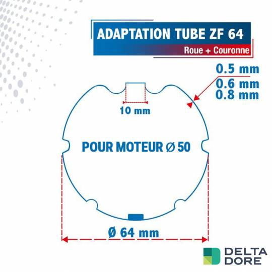 Adaptation 50 R + C moteurs Delta Dore Tymoov pour tube ZF64