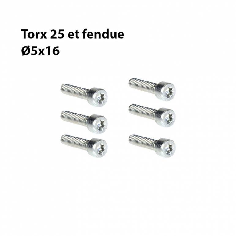 Vis TORX 25 fend. Ø5x16 acier revêtement zinc + nickel + rond