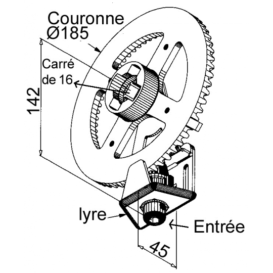 Couronne seule Ø185 mm renforcée - couple conique rapport...