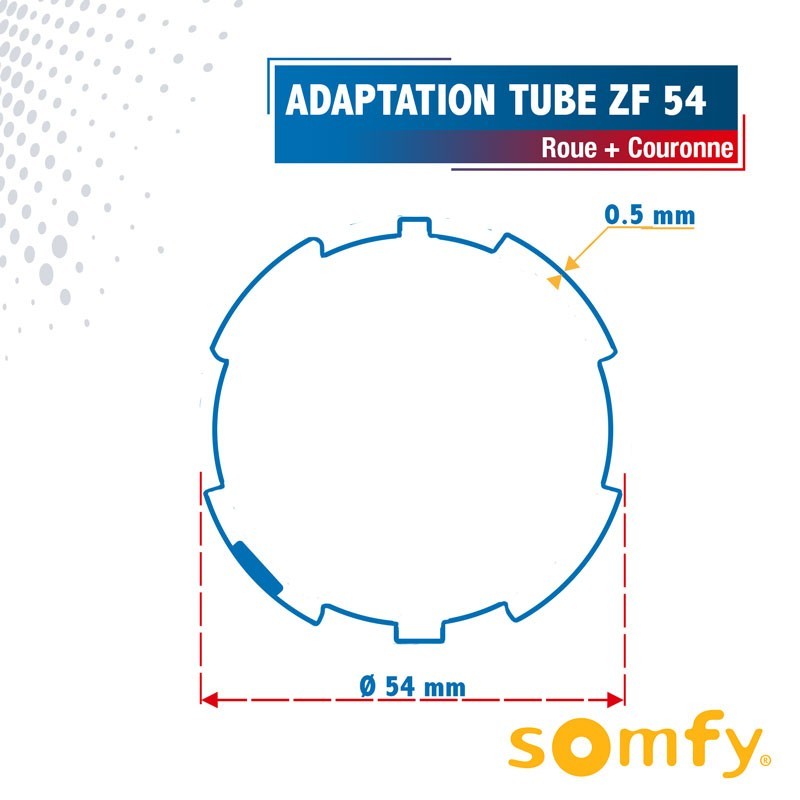 Roue + Couronne pour tube ZF 54 pour Moteurs Somfy Ø50mm