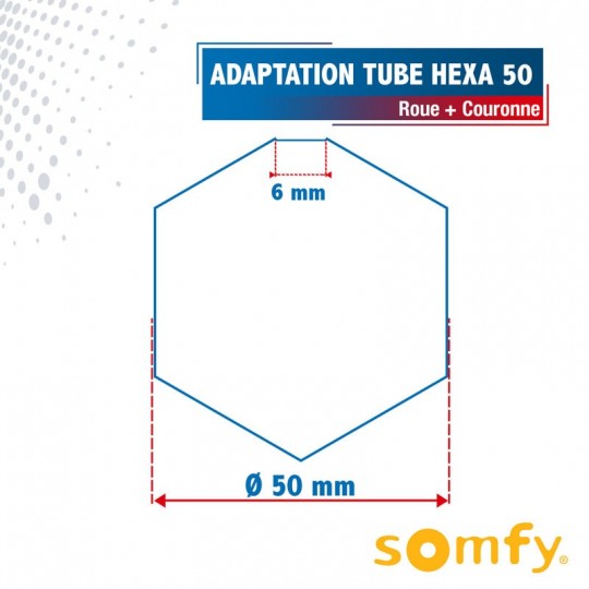 Roue + Couronne pour tube Hexa 50 pour Moteurs Somfy Ø40mm